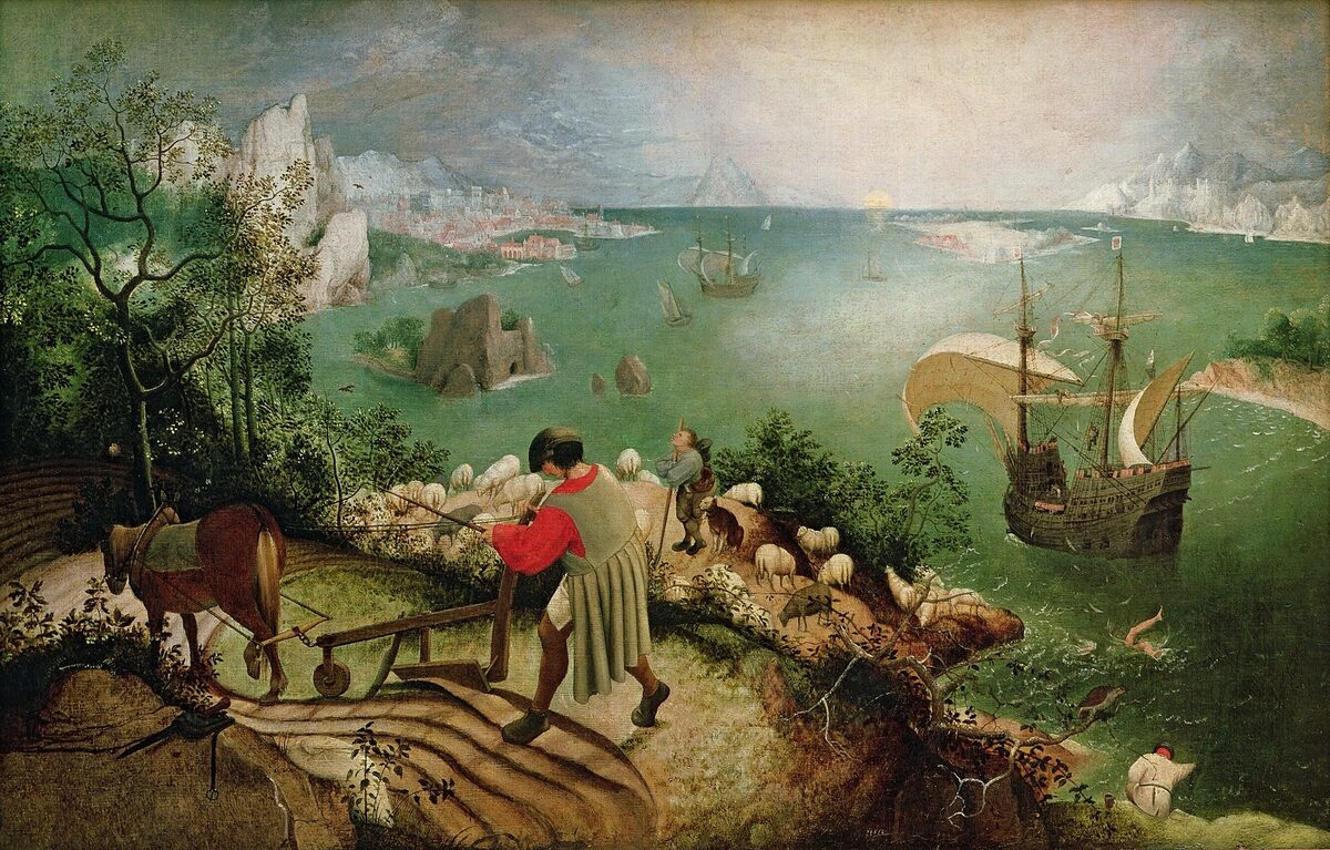 «Paisatge amb la caiguda d'Ícar», atribuït a Pieter Bruegel el Vell