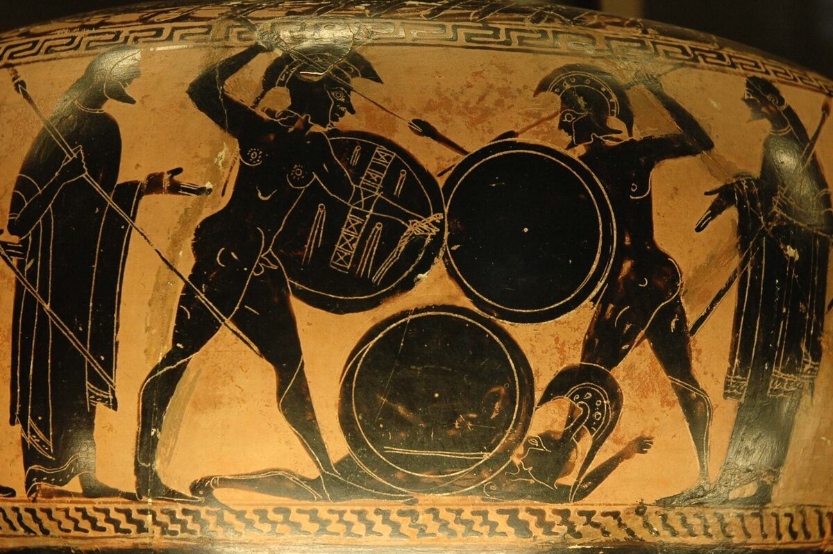 Escena de combat en ceràmica grega antiga